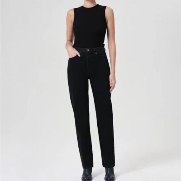 Agolde 90s Pinch Waist High Rise Straight in Crushed Black Size 31 - Picture 1 of 9